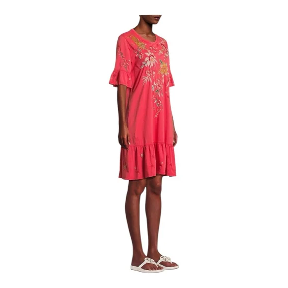 Johnny Was Pink Andrean Embroidered T-Shirt Dress Size Large - Picture 4 of 12